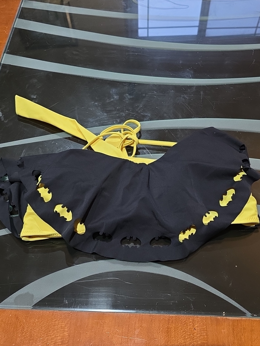 Batman Black and Yellow Bikini Top with Bat Cutouts